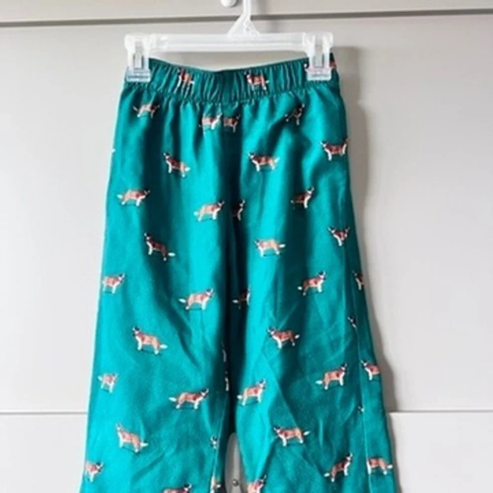 Crewcuts Boys Girls Teal Green Saint Bernard Dog Print Pajama‎ Pants Size S 6-7